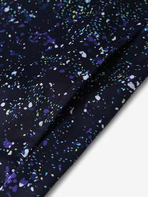 Hem detail of trendy print fleece hoodies, fine finish with subtle splatter touch