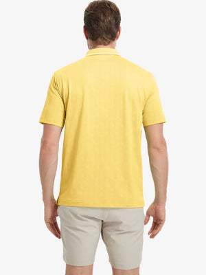 Back half-body view of Modern Texture Stylish Polo in YELLOW worn by model.