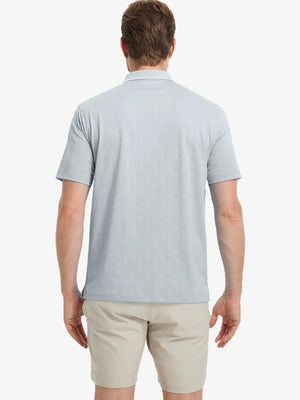 Back half-body view of Modern Texture Stylish Polo in LIGHT GREY worn by model.