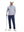 Full body shot of golfer in two tone pique cotton blend q-zip navy leaning on club