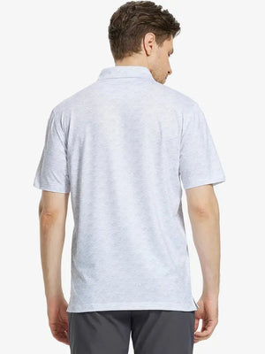 Back view of MAELREG Men's Performance Jersey Print Polo in White Grey Sea Wave – athletic fit