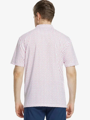 Back view of MAELREG Men's Performance Jersey Print Polo in White Red Lion – athletic fit