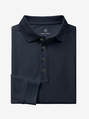 Solid Cotton Blend Collared Long Sleeve Polo