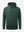 3D front view of youth long sleeve hoodied with kangaroo pocket in forest green, showing clean design.