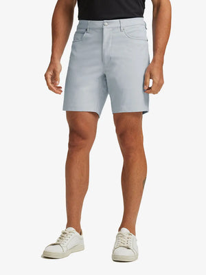 GLACIER GREY 4-way Stretch Performance Solid Shorts, golfer front lower body with club, 7 Inch view