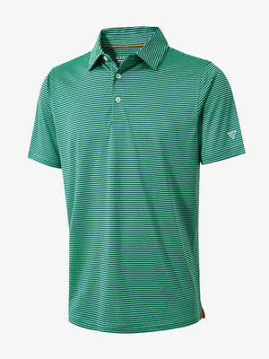 3D view highlighting the Cooling Stripe Golf Shirt’s stripe pattern and design in GREEN STRIPE