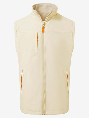 3D rendering of khaki windproof fleece reversible golf vest.