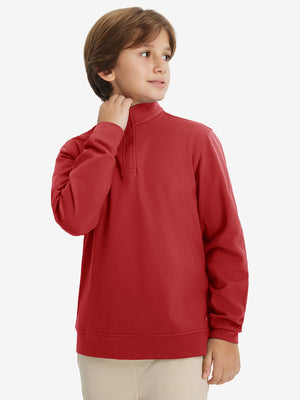 Youth Winter Micro-fleece Quarter Zip Pullover in klein blue, youth model front upper body view