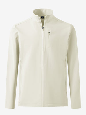 Lightweight casual fleece jacket with 5 pockets in cream, front 3d view showing clean lines