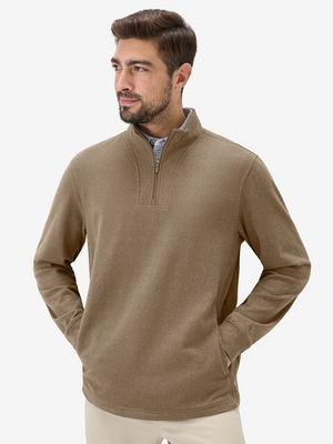 Heather Brushed Rib Knit Quarter Zip with 2 Pockets