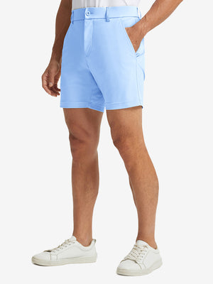 Front lower body view of Quick Dry Casual Shorts with 4 Pockets in Light Blue, neat athletic cut.