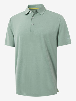 3D rendering of grey green ultra-light quick dry moisture wicking collared polo shirt
