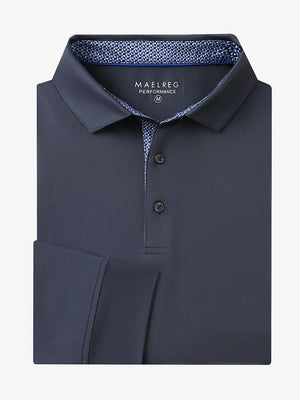 Folded view of DARK GREY Long Sleeve Solid Jersey Polo showing fabric texture and neat folds