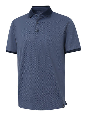 3D render of the blue quick dry jacquard ribbed collar golf shirt