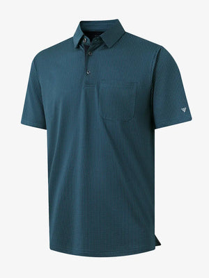 3D view of TURQUOISE Elegant Performance Jacquard Polo showing fabric and collar detail
