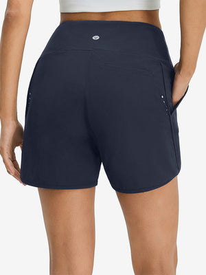 Pantalones cortos de secado rápido 2 en 1 de talle alto para mujer con 7 bolsillos