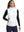 Front upper body of model wearing women's lightweight slim-fit puffer vest, sleek fit in white