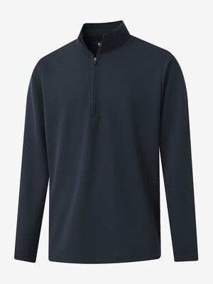 Front 3D view of Premium jacquard quarter zip pullover in navy with refined structure