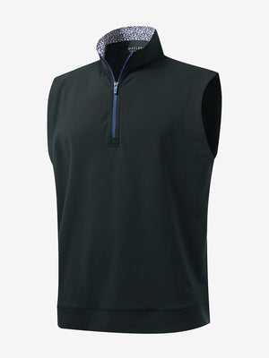 3D front view of the print collar quarter zip golf vest in dark grey, sleek and sporty design.