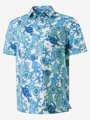 3D view of sea turtle Performance Print Boys Golf Polo.