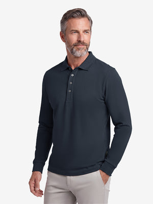 Solid Cotton Blend Collared Long Sleeve Polo
