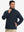 Model wearing winter thermal outdoor water resistant fleece jacket, hand in side pocket, relaxed fit in navy