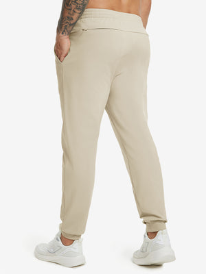 Water Resistant Comfy Fleece Golf Joggers in light khaki, front lower body fit view