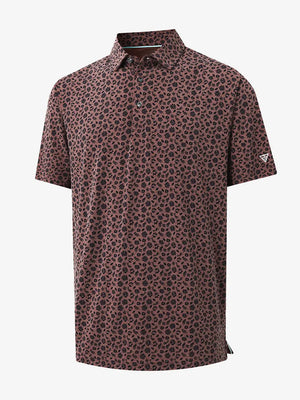 3D view of WINE RED FLOWER Popular Heather Print Polo showing texture and print details