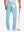 Back view of lightweight flat front casual trousers, showing structure and fit in light blue.
