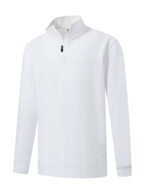 Front 3D view of youth winter micro-fleece quarter zip pullover, clean design with white finish