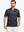 Front half-body of model in black splatter stretch printed collarless henley golf shirts
