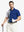 Half-body front view of model holding golf club wearing KLEIN BLUE Moisture Wicking Color Block Polo Shirt.