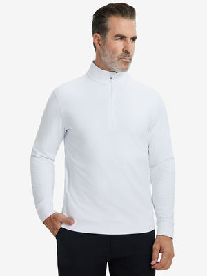 Ultra-Soft Brushed Fleece Lining Quarter Zip Sweatshirt in white, front upper body view