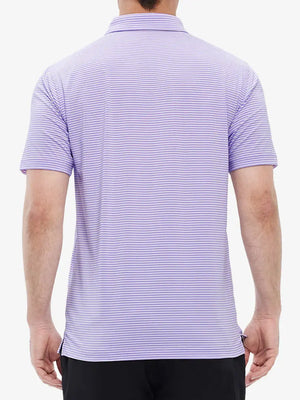 Upper back view: LAVENDER WHITE STRIPE polo offering a clean layout and soft color transitions
