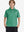 Front half-body shot of youth in green stripe performance cooling polo, highlighting design and fit