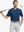Front half-body view holding a golf club in Everyday Collarless Jersey Shirt in BLUE.