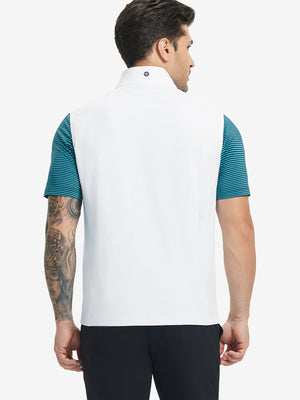 Back view of water-resistant fleece golf vests showing smooth fleece texture in white