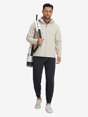 Lightweight Ankle-Zip Sweatpants with 4 Pockets in black, full body front view with golf bag