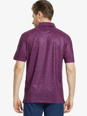 Back view of MAELREG Men's Performance Jersey Print Polo in Navy Rose Abstract – athletic fit