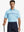 Half-body front view of model holding golf club wearing LIGHT BLUE Stylish Chest Print Snap Polo