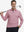 Model holding golf club, wearing lightweight print long sleeve polo in pink small fish, casual sporty fit.