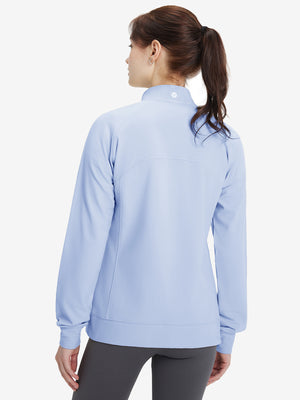 Women's Water-Resistant Stretch Fleece Lined Jacket in  light grayish blue , back upper body view