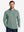 Model front upper body wearing presentation, dry fit athletic 1/4 zip sweatshirt in celadon green heather
