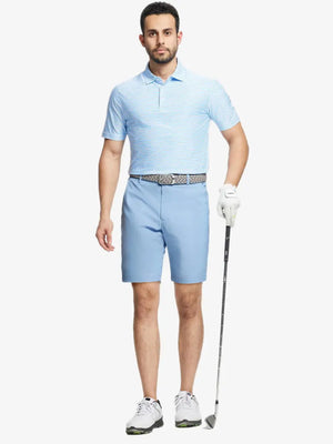 Full-body pose in Light Blue shorts – relaxed fit, 9 Inch inseam