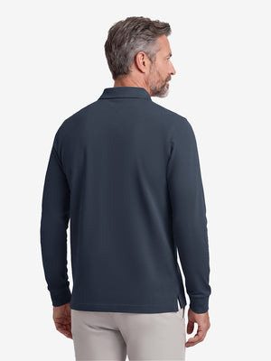 Solid Cotton Blend Collared Long Sleeve Polo