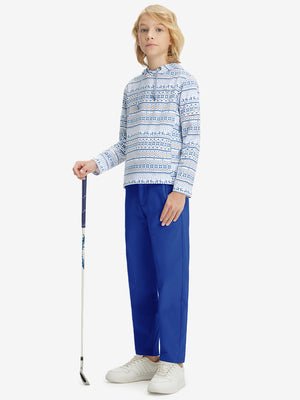 Boys Stretch Fleece Lined Casual Golf Pants in klein blue, back lower body view showing fit