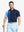 Half-body front view of model holding golf club wearing NAVY Moisture Wicking Color Block Polo Shirt.