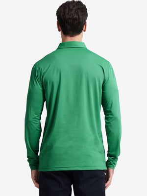 Back upper body of Long sleeve pinstripe jersey polo with subtle green stripe lines