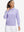 Model holding hoodie cap with both hands, wearing women's lightweight hoodies pullover in lavender.