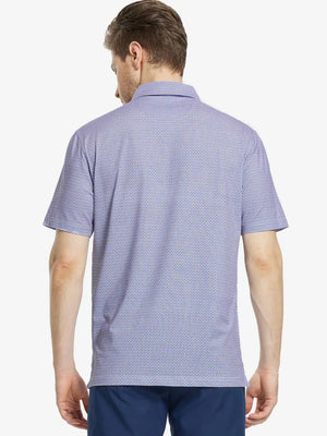 Back view of MAELREG Men's Performance Jersey Print Polo in Blue White Oval – athletic fit